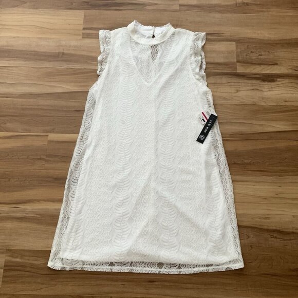As U Wish White Lace Floral Stretch Dress Women Size Large Sleeveless NWT - Picture 1 of 14